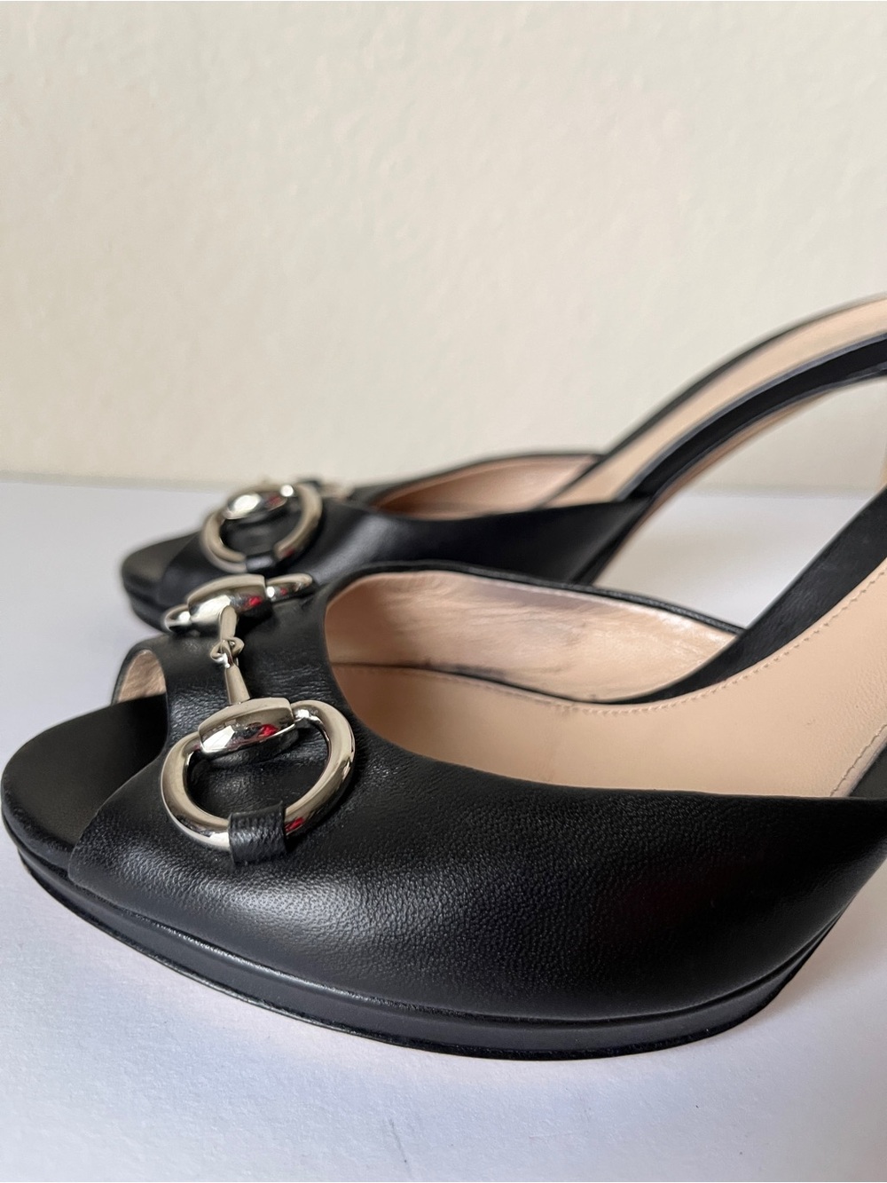 Gucci Black Leather Peep-Toe Heels with Silver Horsebit - Picture 11 of 11